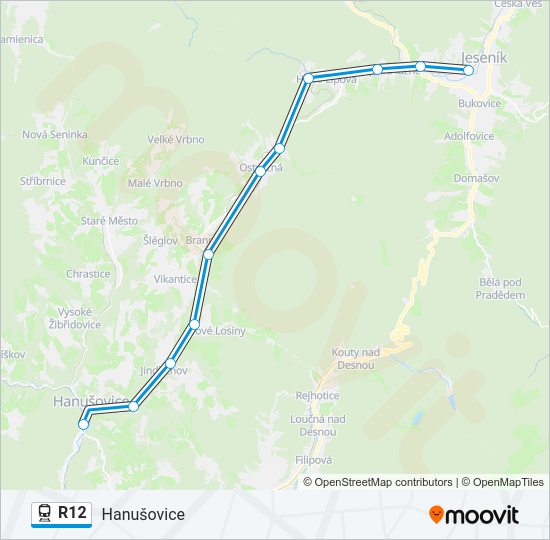 Поезд R12: карта маршрута