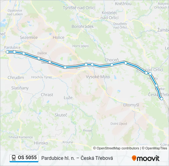 Поезд OS 5055: карта маршрута