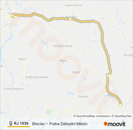 RJ 1036 vlak Mapa linky