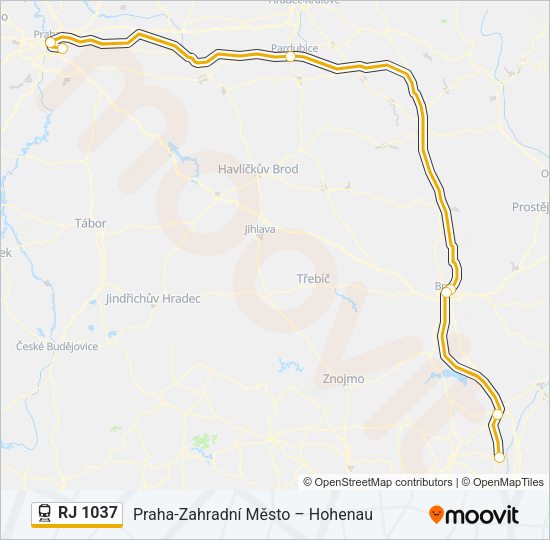 Поезд RJ 1037: карта маршрута