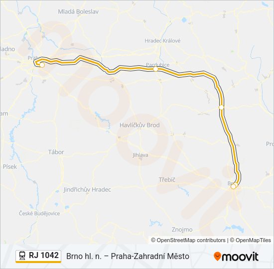 Поезд RJ 1042: карта маршрута