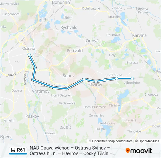 Автобус R61: карта маршрута