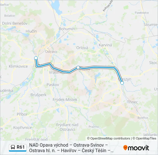 Автобус R61: карта маршрута