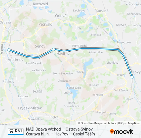 Автобус R61: карта маршрута