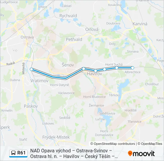 Автобус R61: карта маршрута