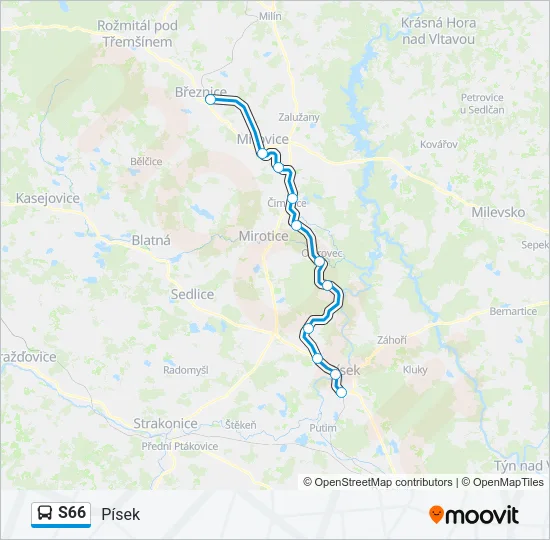 Автобус S66: карта маршрута