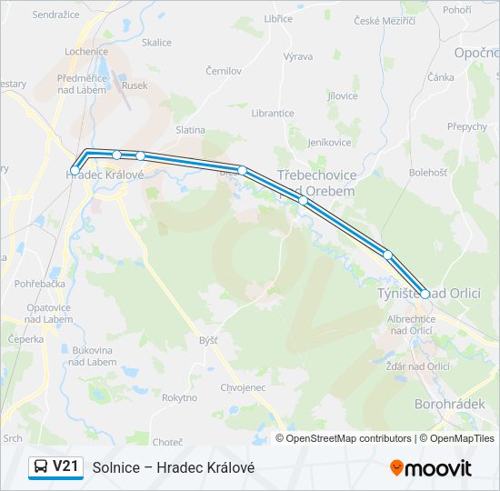 Автобус V21: карта маршрута