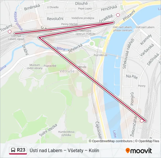 R23 autobus Mapa linky