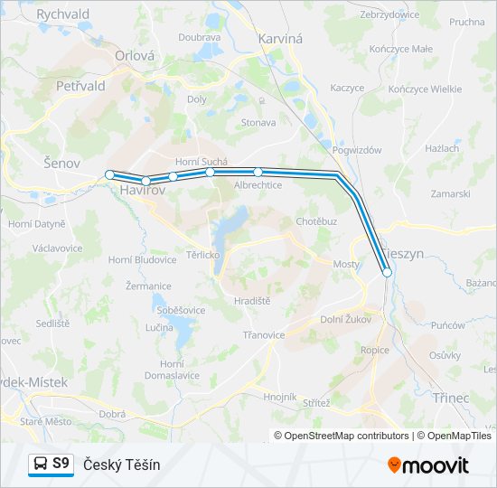 Автобус S9: карта маршрута