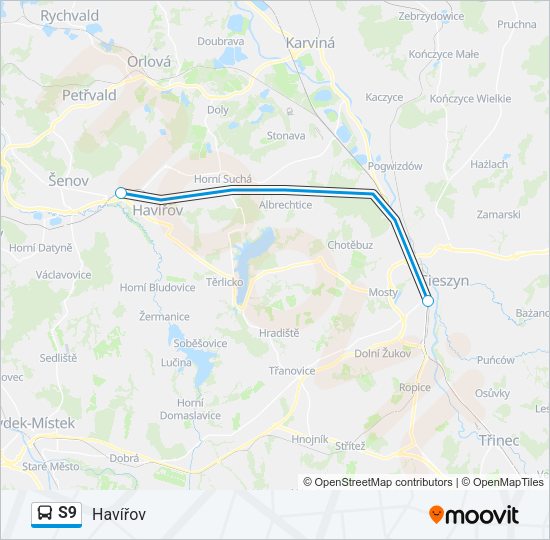 Автобус S9: карта маршрута