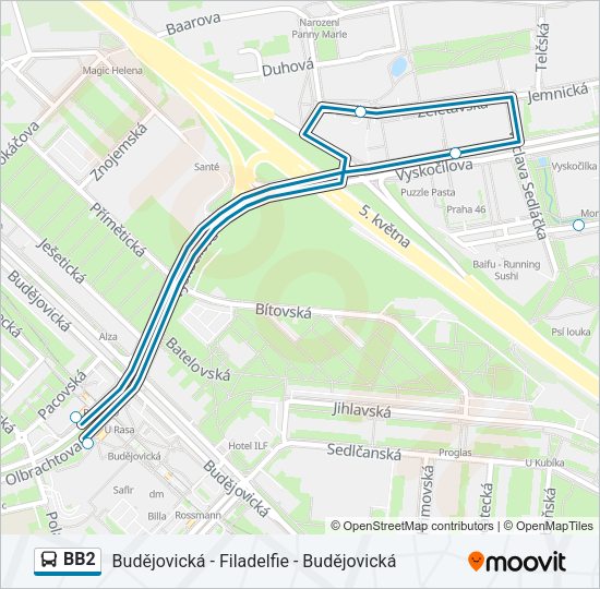 Автобус BB2: карта маршрута