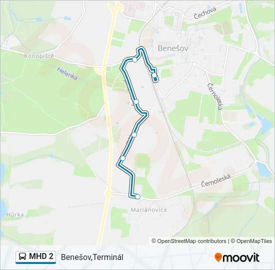 MHD 2 autobus Mapa linky
