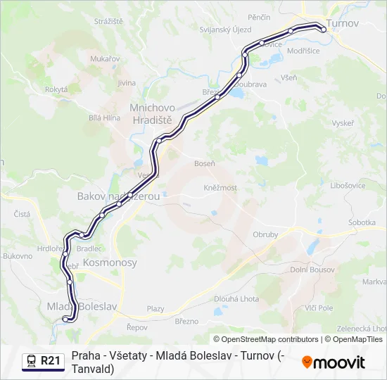 Поезд R21: карта маршрута
