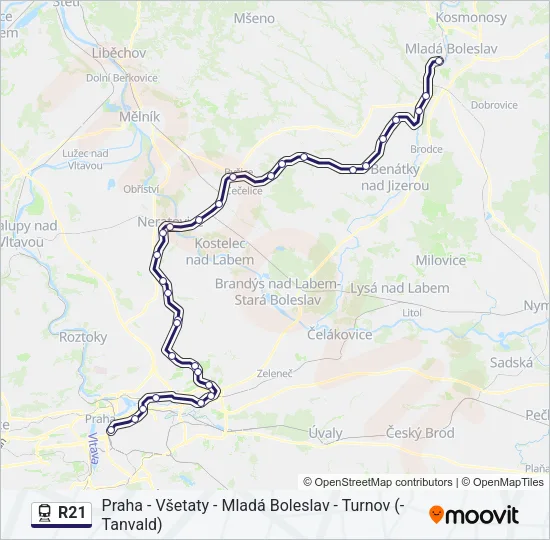 Поезд R21: карта маршрута