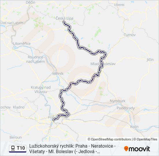 Поезд T10: карта маршрута