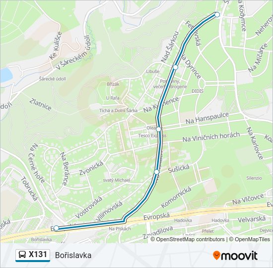 Автобус X131: карта маршрута