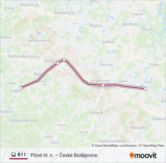 Автобус R11: карта маршрута