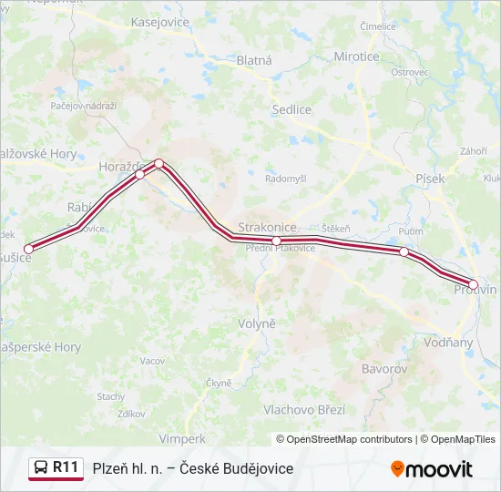 Автобус R11: карта маршрута