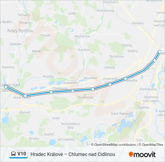 V10 autobus Mapa linky