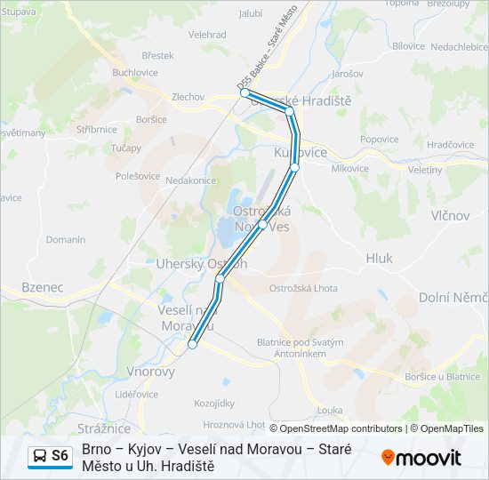 Автобус S6: карта маршрута