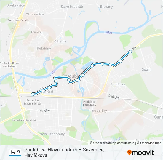 9 autobus Mapa linky