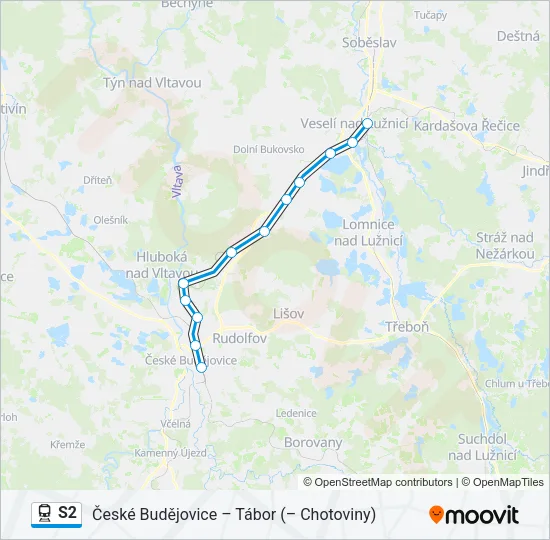 S2 vlak Mapa linky