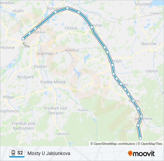 Поезд S2: карта маршрута