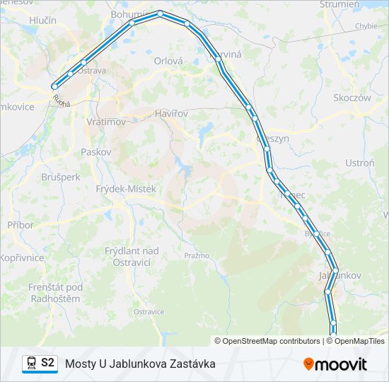 Поезд S2: карта маршрута