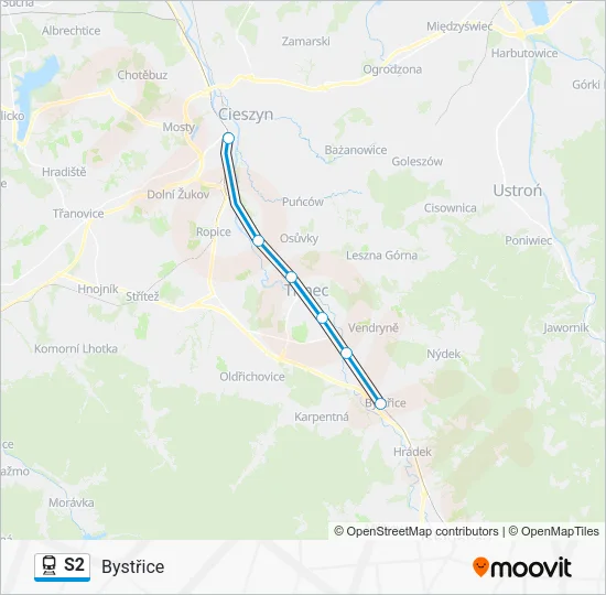 Поезд S2: карта маршрута