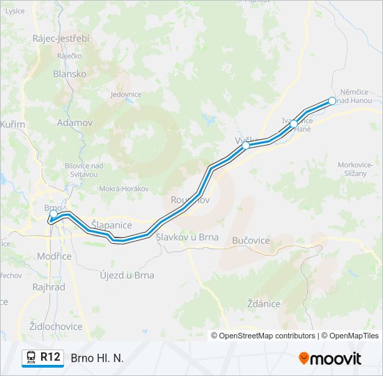 Поезд R12: карта маршрута