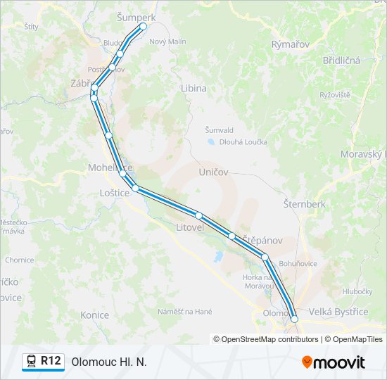 Поезд R12: карта маршрута