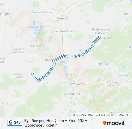 Поезд S43: карта маршрута