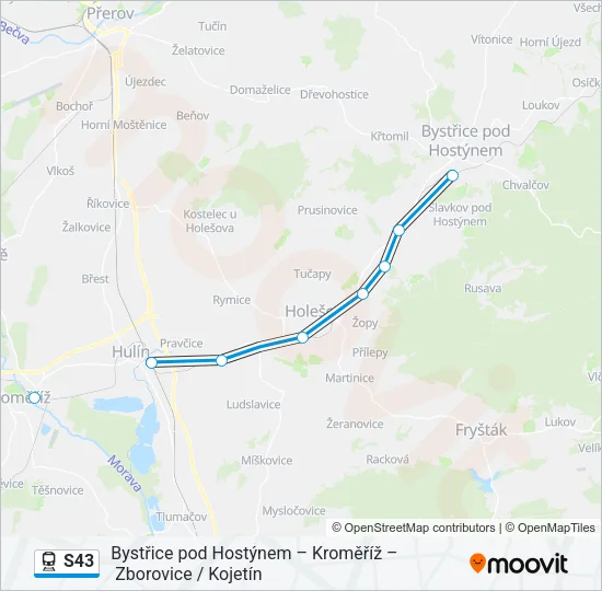 Поезд S43: карта маршрута