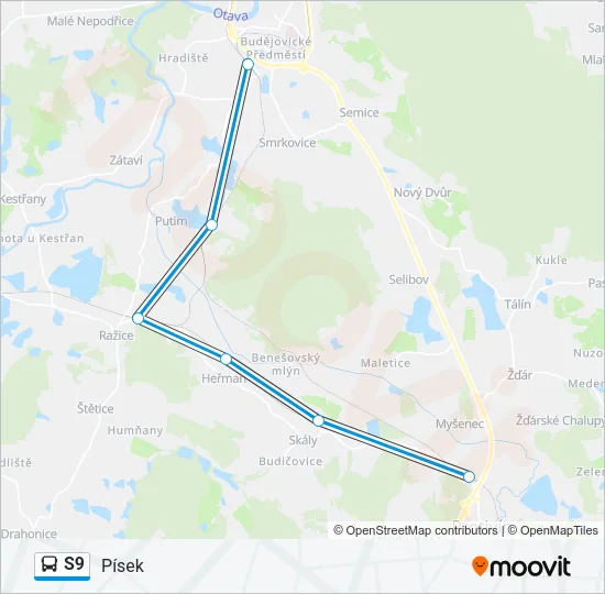 Автобус S9: карта маршрута