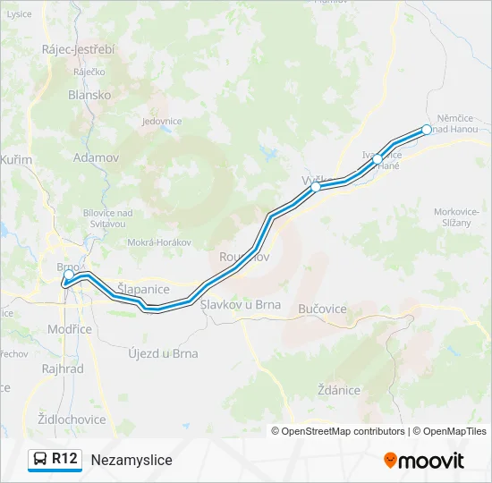 Автобус R12: карта маршрута