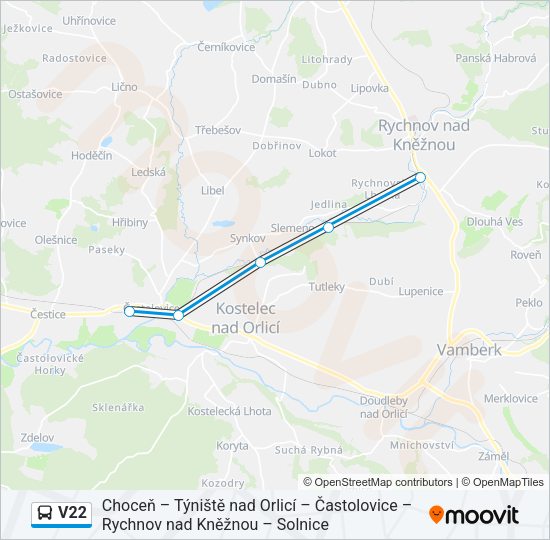 Автобус V22: карта маршрута