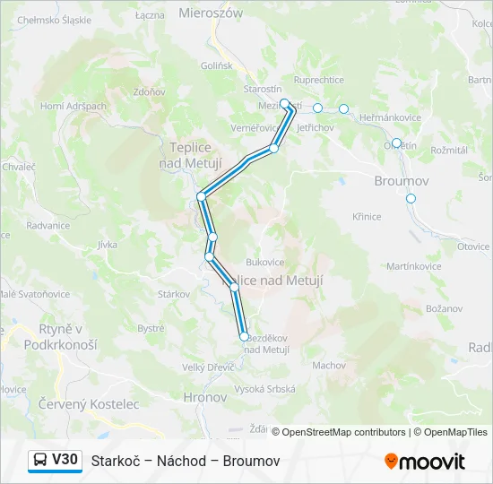 Автобус V30: карта маршрута