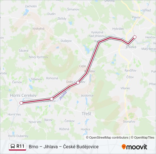 Автобус R11: карта маршрута