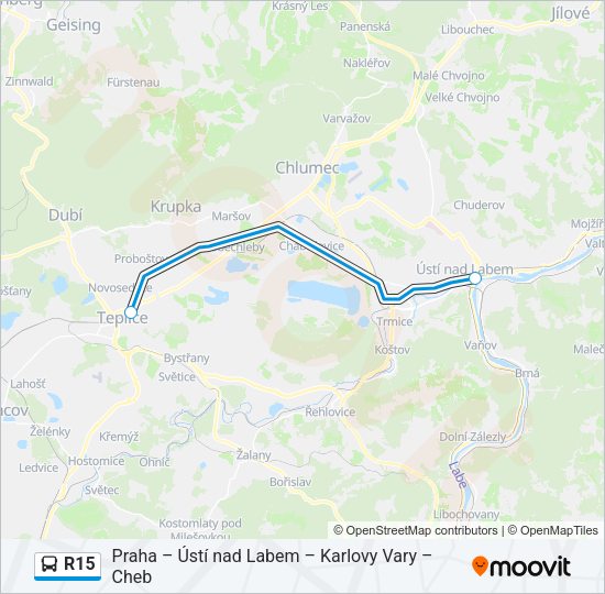 Автобус R15: карта маршрута