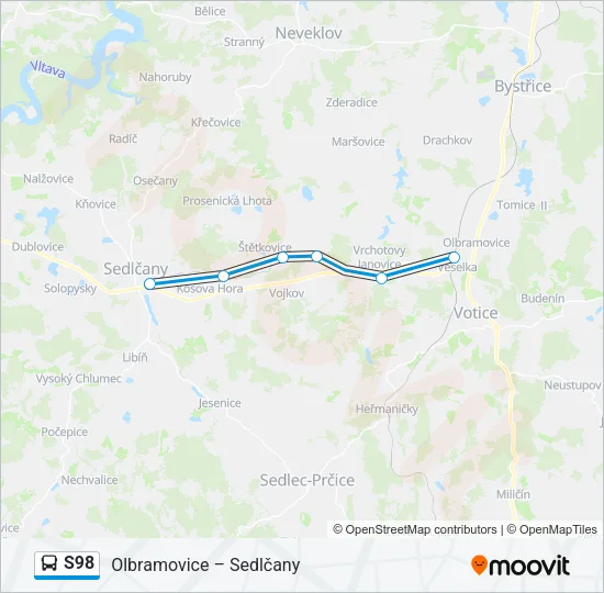 Автобус S98: карта маршрута