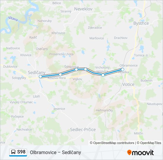 Автобус S98: карта маршрута
