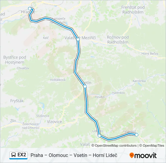 EX2 autobus Mapa linky