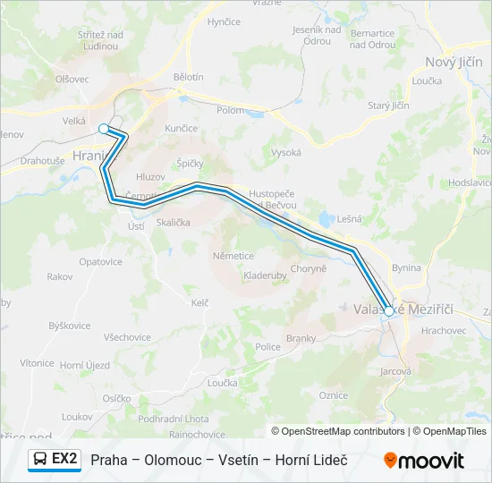 EX2 autobus Mapa linky