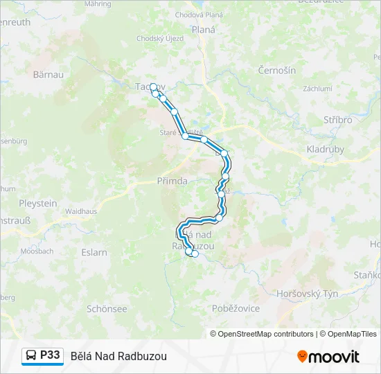 Автобус P33: карта маршрута