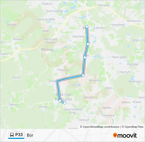 Автобус P33: карта маршрута