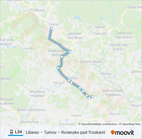 Поезд L34: карта маршрута