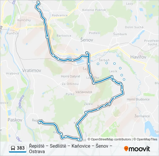 Автобус 383: карта маршрута