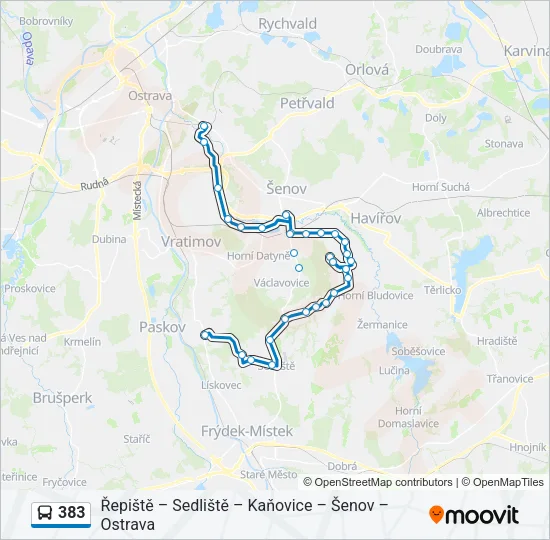Автобус 383: карта маршрута