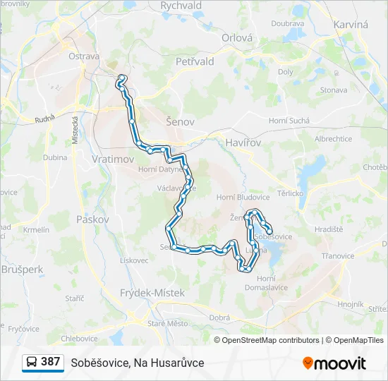 Автобус 387: карта маршрута
