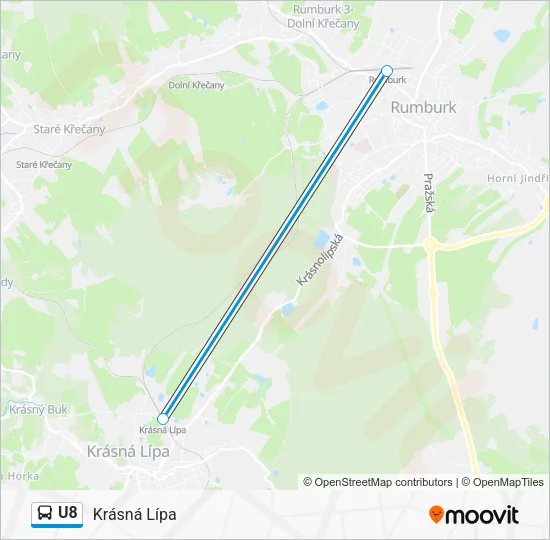 Автобус U8: карта маршрута